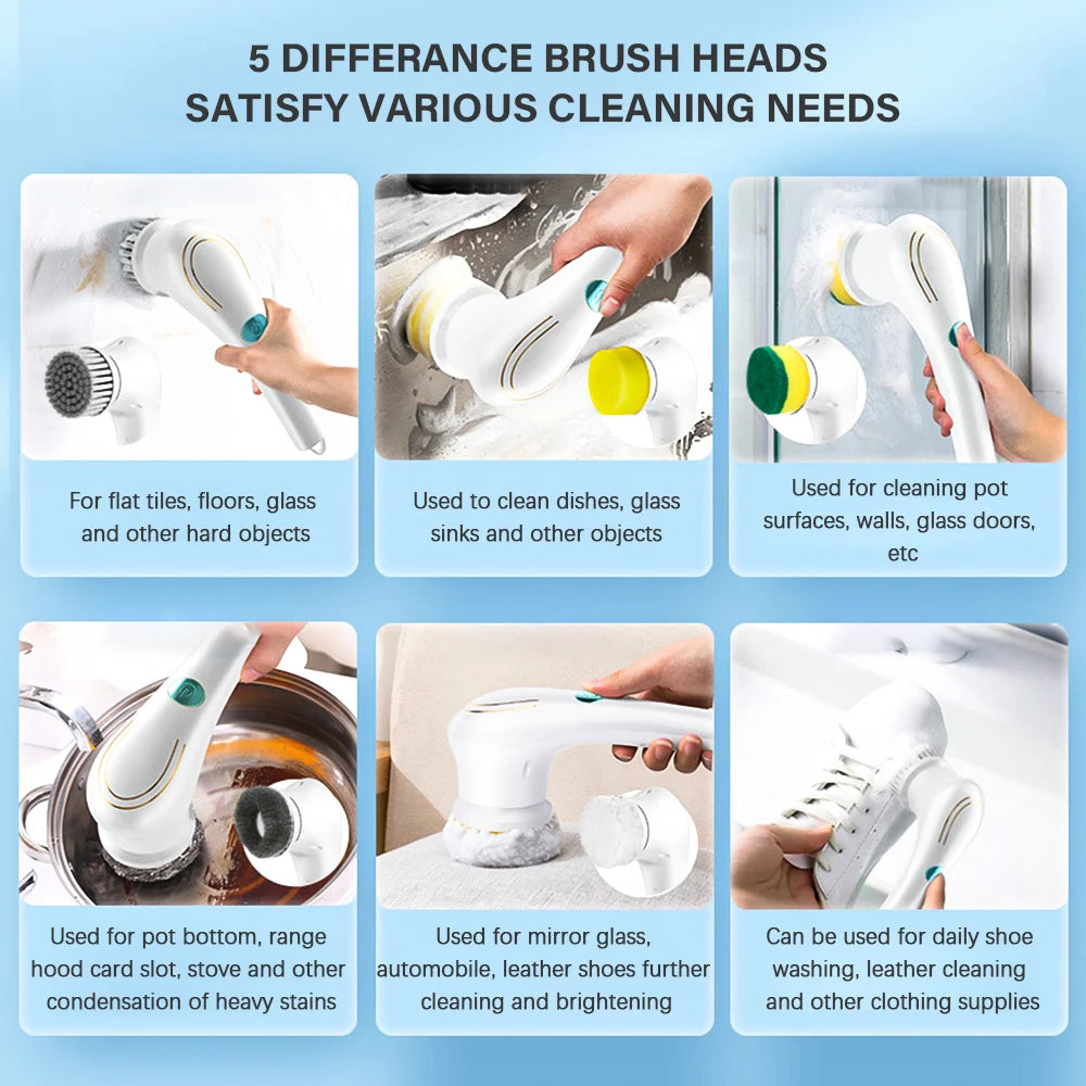Electric Cleaning Brush with 5 Heads
